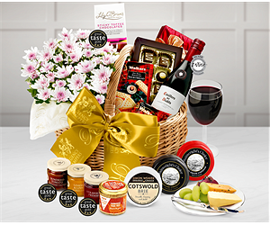 Mother's Day Austen Flower Gift Basket With Red Wine